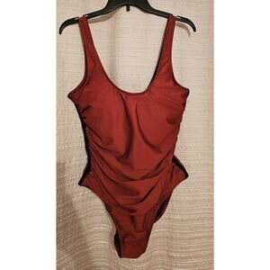 DKNY WHISKEY SOUR Brown Ruched Mesh-Contrast One-Piece Swimsuit US 16 EUC